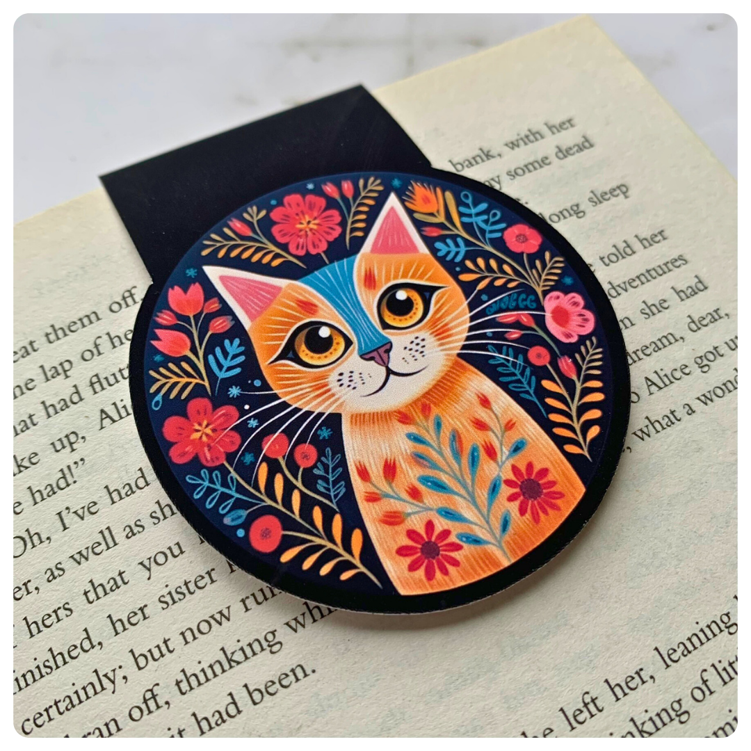 Folk Art Cat on Black - Bookmark