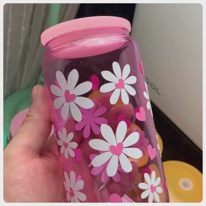 Daisies and Hearts - Glass Tumbler