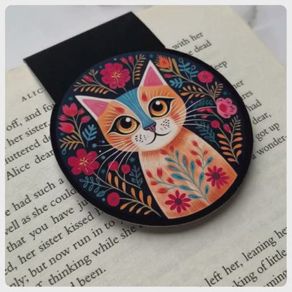 Folk Art Cat on Black - Bookmark