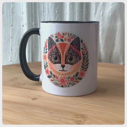 Folk Art Cat on Neutral - Mug