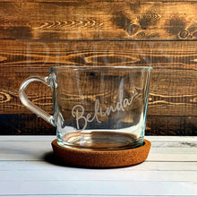 Load image into Gallery viewer, Cup and coaster, coffee cup, tea cup, glass cup, personalised, insert your name. 
